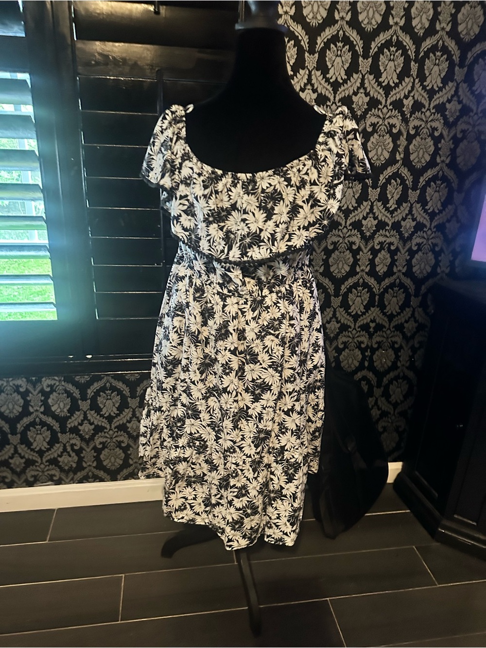 Terra & Sky Black and White Floral Dress